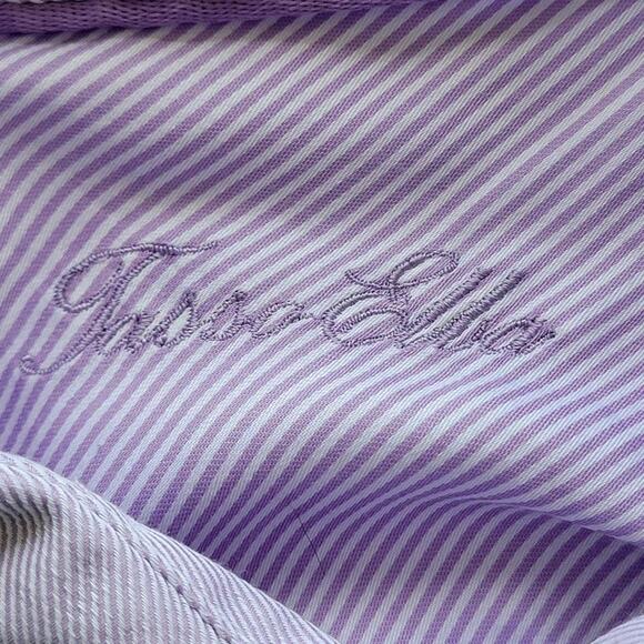 Tasso Elba Long Sleeve Button Down Shirt Mens Size L 16 16.5 Lilac White Striped - Picture 9 of 11